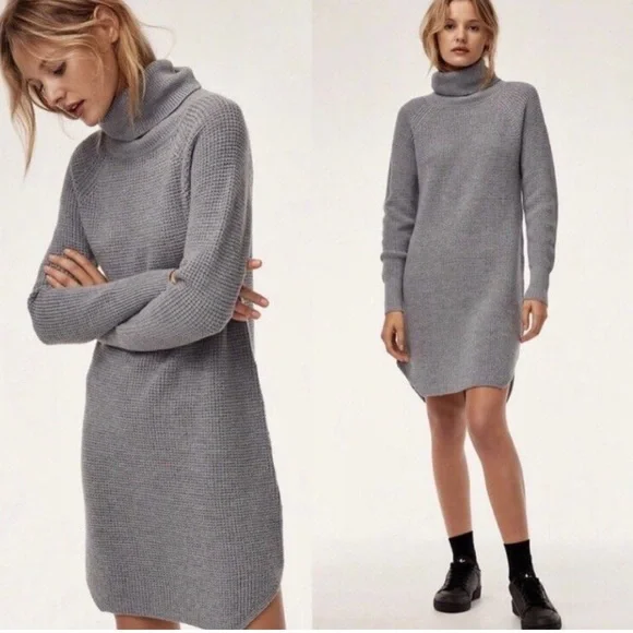 Aritzia Wilfred Free Light Gray Turtleneck Knit Casual Wool Sweater/Dress S - Picture 6 of 14